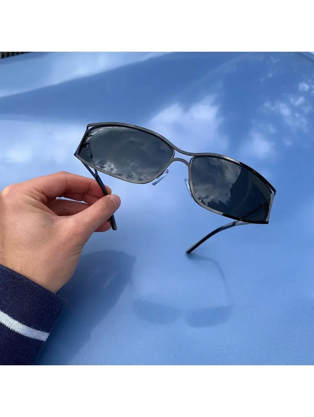 Vintage y2k 2000s classy chrome trim sunglasses. Chrome trim dark lenses